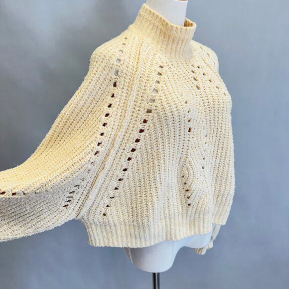 Free People Timbers Sweater Beige Cropped Boxy Mock Neck Size Medium - Picture 6 of 14